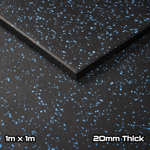 Rival Blue Fleck Premium Interlocking Rubber Gym Floor Tiles with Connectors (1m x 1m) (20mm)