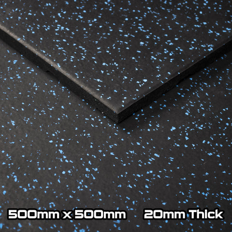 Rival Blue Fleck Premium Interlocking Rubber Gym Floor Tiles with Connectors (500mm x 500mm) (20mm)