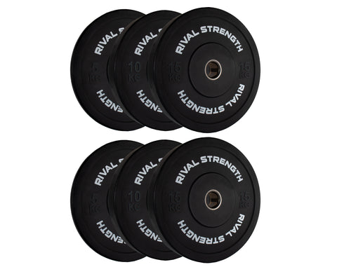 Rival Olympic Black Bumper Plate and Optional Barbell Sets