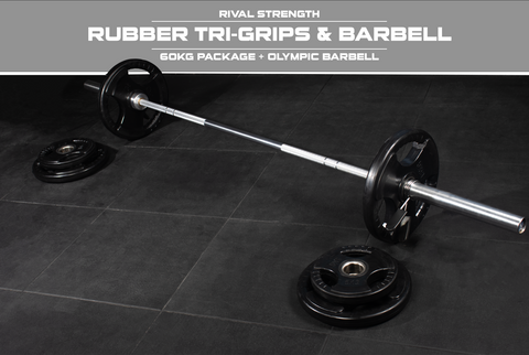 Olympic Rubber Tri-Grip Plate and Optional Barbell Sets