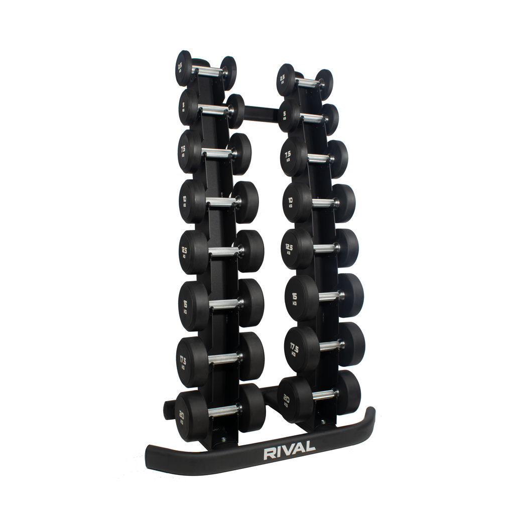 Urethane Round Dumbbell Set With Vertical Storage Rack