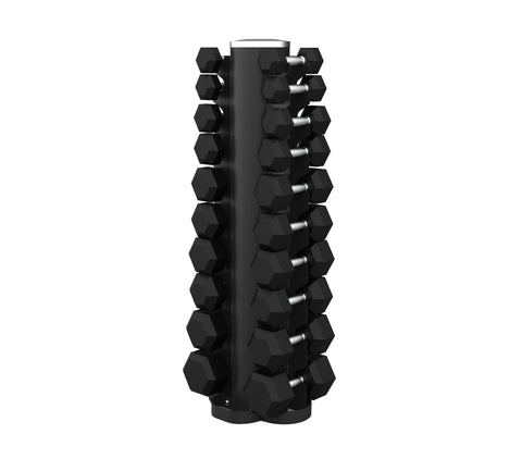 Rival 1-10KG Hex Dumbbell Set with Double-Sided Vertical Storage Rack